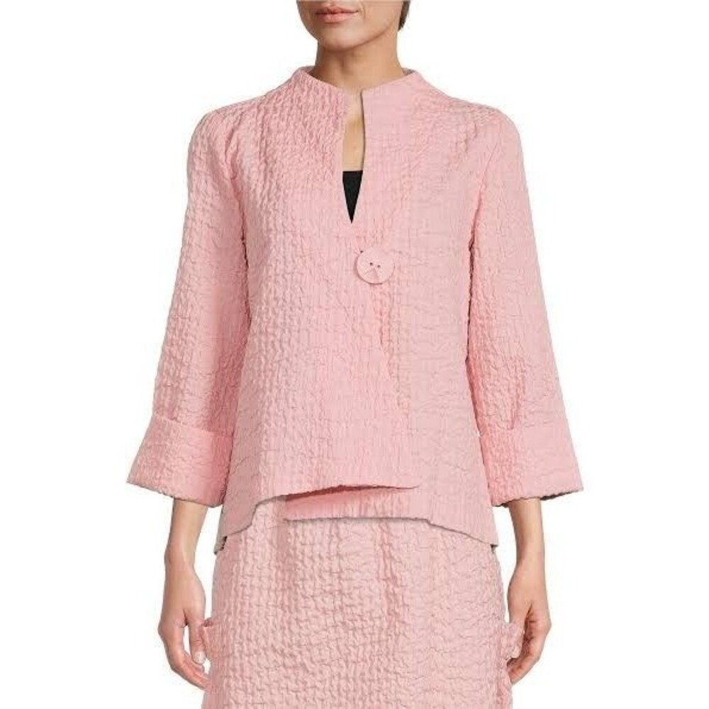 IC Collection Pink Crinkle Pucker Knit Swing Jacket S 1-Button Made In USA 4379J